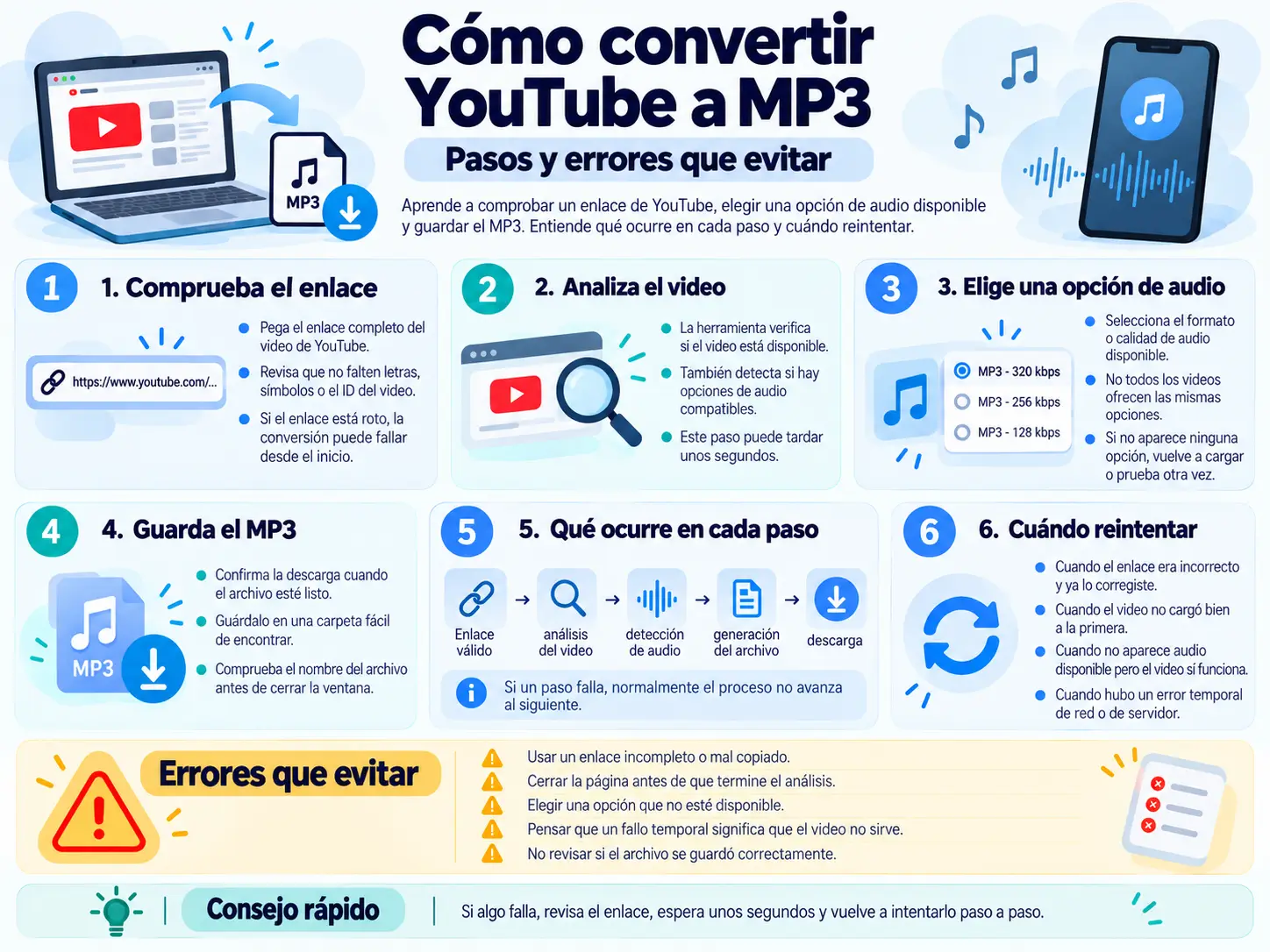 Cómo convertir YouTube a MP3: pasos y errores que evitar