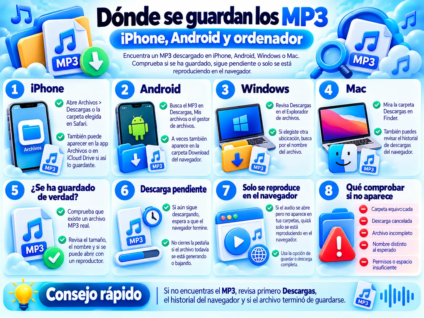 Dónde se guardan los MP3: iPhone, Android y ordenador